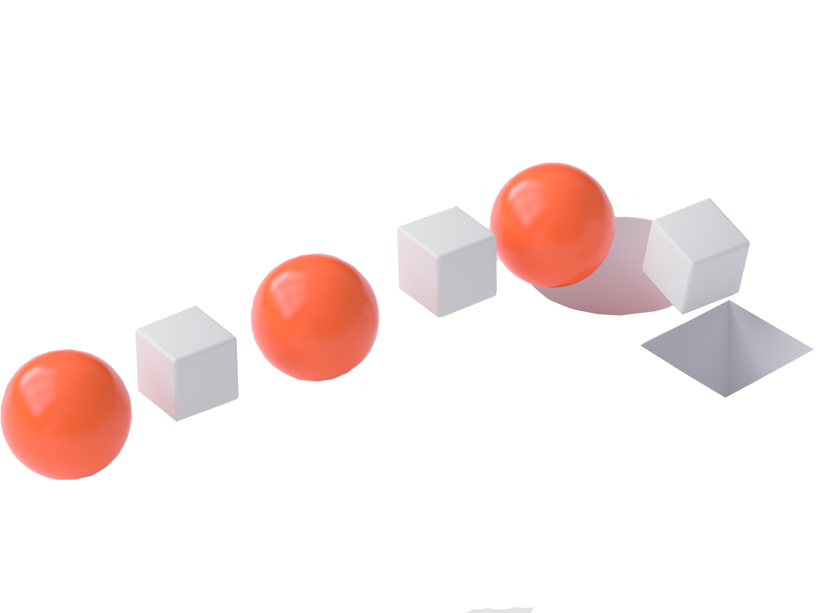 white balls and red cubes