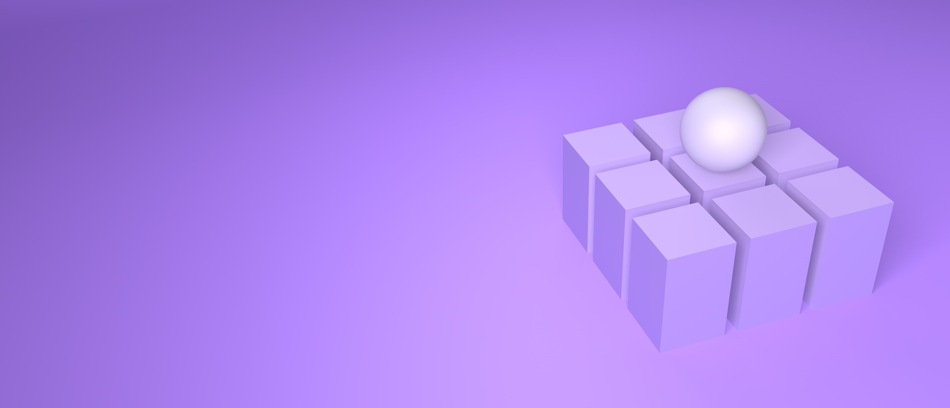 white sphare on purple cubes