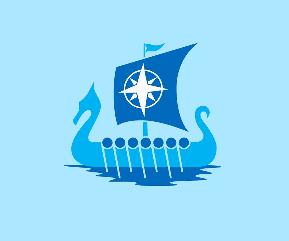 illustration of a blue viking like ship with a big sail and a design of a compass on the sail, illustrating Application data protection, mobility and storage for cloud native applications