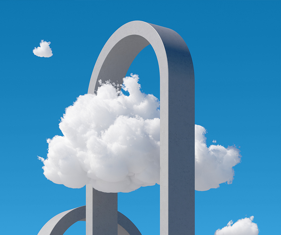 an arch with a cloud on a blue background